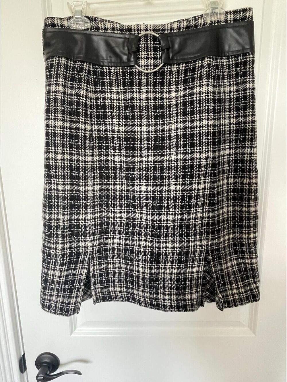 Marconi Made In Italy Women's Long Black And White Plaid Straight Skirt Size 10